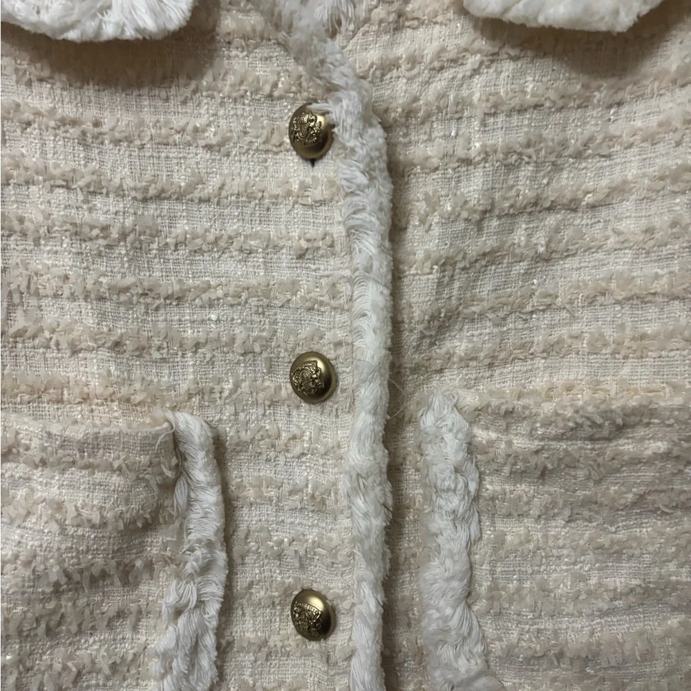 SANFU Cream Textured Blazer with Gold Accents
